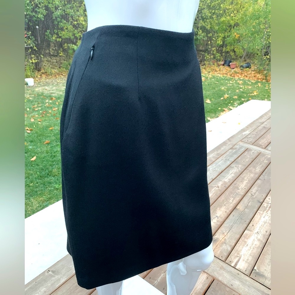 NWT Carriere Black fine Wool Mini pencil Skirt zipped side pockets Eur44 US 12